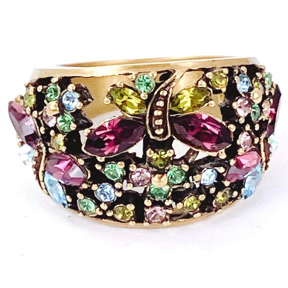Signed Heidi Daus Gold Tone Multicolor Purple Butterfly Statement Ring Size 7 - Picture 3 of 12